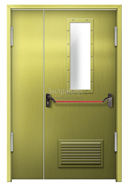 Противопожарная дверь EI 60 дымогазонепроницаемая стальная со стеклом, антипаникой и решеткой в Пушкино  купить